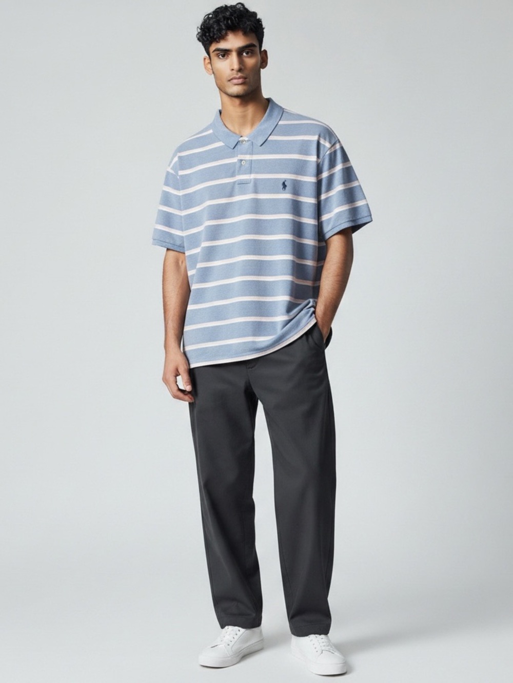 Ralph Lauren Light Blue and White Striped Polo Shirt